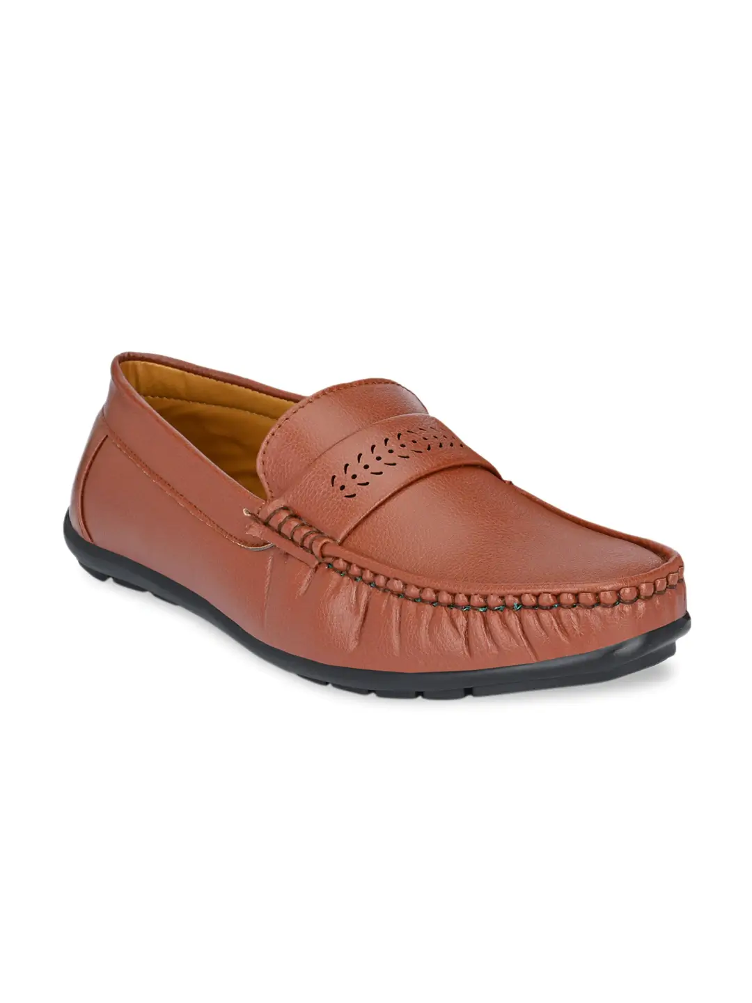 Men Tan Perforations Loafers